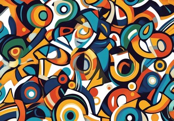 Naklejka premium Vibrant Abstract Geometric Artwork with Bold Colors and Organic Forms