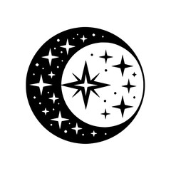 Celestial Crescent: Black & White Starry Sky Graphic
