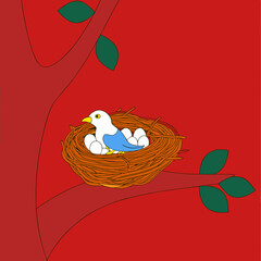 vector illustration of a bird in a nest