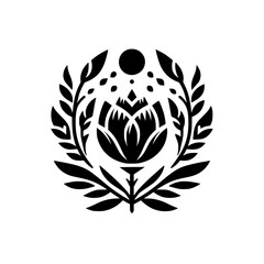 Elegant Black & White Floral Crest: Minimalist Design for Branding