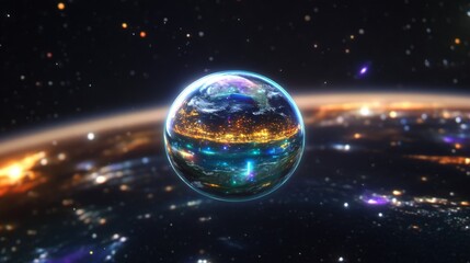 Earth in a Glass Sphere - Cosmic View on black background