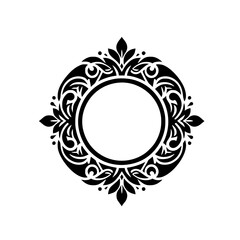 Elegant Black & White Floral Frame Design, Circle Border