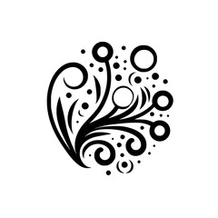 Black & White Floral Ornament - Elegant Design, White Background