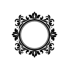 Elegant Black and White Circular Floral Frame, Minimalist Design