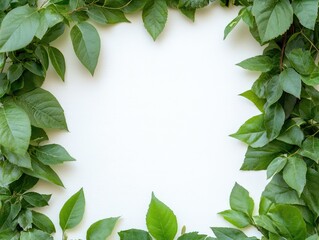 Naklejka premium Fresh leaves frame on white background