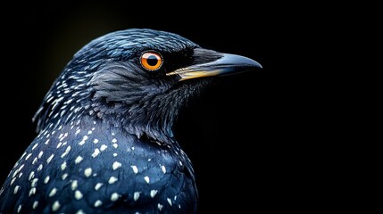 Fototapeta premium Close-up of a Bird's Profile on black background