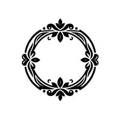 Elegant Floral Circle Frame: Black & White Design Element