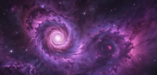 Vibrant purple nebula swirls, star clusters shine ,  night sky,  open cluster