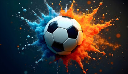 Naklejka premium A black soccer ball engulfed in flame, a fiery sphere in this sports game