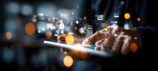 Digital marketing transformation technology, Financial and banking concept. technology in the workplace in the digital era to improve skills for international business