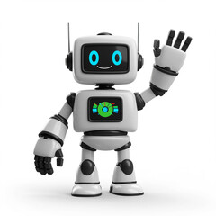 Cheerful 3D Cartoon Robot Waving  Friendly AI Character Illustration