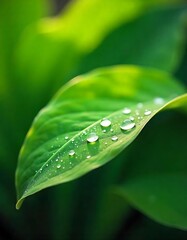 Vibrant Green Leaf with Dew Drops Nature Photography