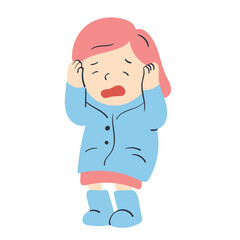 kid in raincoat feeling cold hands on head doodle illustration