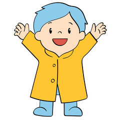 kid in raincoat crying hands on head doodle illustration