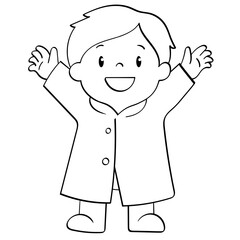kid in raincoat crying hands on head doodle illustration