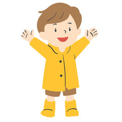 kid in raincoat happy arms wide  doodle illustration