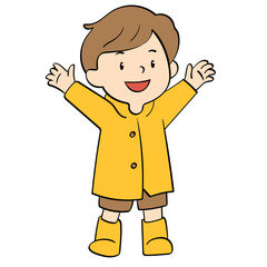 kid in raincoat happy arms wide  doodle illustration