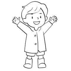 kid in raincoat happy arms wide  doodle illustration
