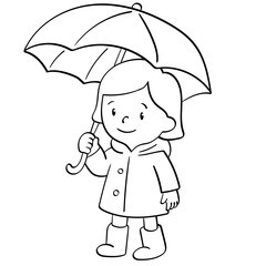 kid in raincoat worried holding head doodle illustration
