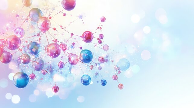 Abstract molecular web and medical particles on a light blue gradient banner
