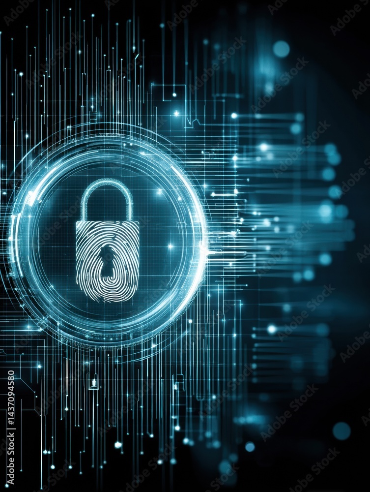 Leinwandbilder holographic padlock and fingerprint symbolizing security in a cybersecure digital environment