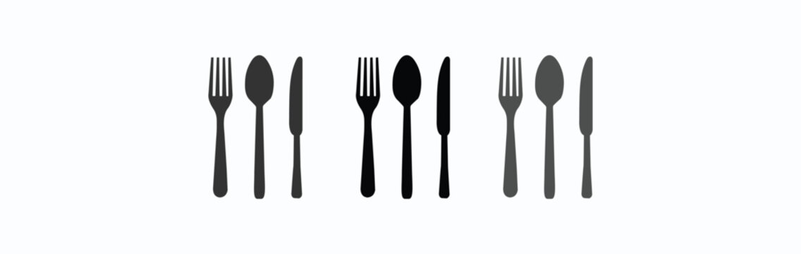 Plate, fork and knife for apps and websites. Dinner service - stock vector.