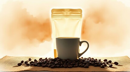 Freshly roasted coffee in a stand-up pouch