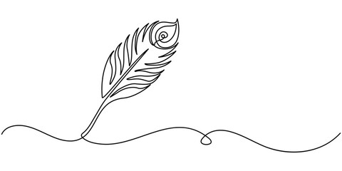 One Line Art of a Peacock Feather – Elegant Nature Vector, Beautiful peacock feather in continuous one line drawing. Minimalistic art, peacock feather continuous one line drawing, Continuous one.