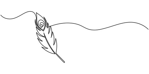 One Line Art of a Peacock Feather – Elegant Nature Vector, Beautiful peacock feather in continuous one line drawing. Minimalistic art, peacock feather continuous one line drawing, Continuous one.