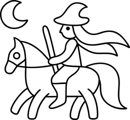 whimsical western scene featuring witch riding horse under crescent moon, perfect for Halloween celebrations