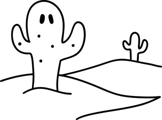 whimsical western scene featuring ghostly cactus in desert landscape, perfect for Halloween vibes
