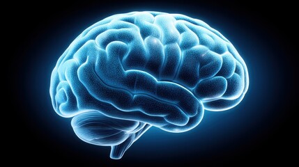 Ganglia, Illuminated illustration of a human brain with a glowing outline against a dark background.