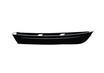 Jon boat silhouette. This image shows a vector clipart illustration design of a jon boat silhouette, also known as a flat-bottomed boat or skiff. Vector clipart illustration design.