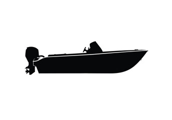 Motor boat silhouette. This image shows a black silhouette of a motorboat with an outboard engine, highlighting the sleek and modern design of the watercraft. Vector clipart illustration design.