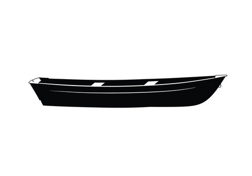 Jon boat silhouette. This image shows a vector clipart illustration design of a jon boat silhouette, also known as a flat-bottomed boat or skiff. Vector clipart illustration design.