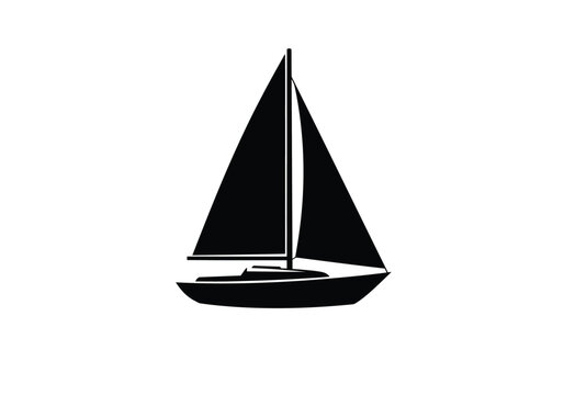Sailboat silhouette. This image shows a black and white silhouette of a sailboat with two sails and a mast, commonly used in nautical-themed designs. Vector clipart illustration design.