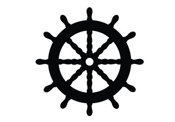 Boat wheel silhouette. A black silhouette image of a nautical steering wheel, also known as a helm or ship wheel, used for navigation and control on marine vessels. Vector clipart illustration design.