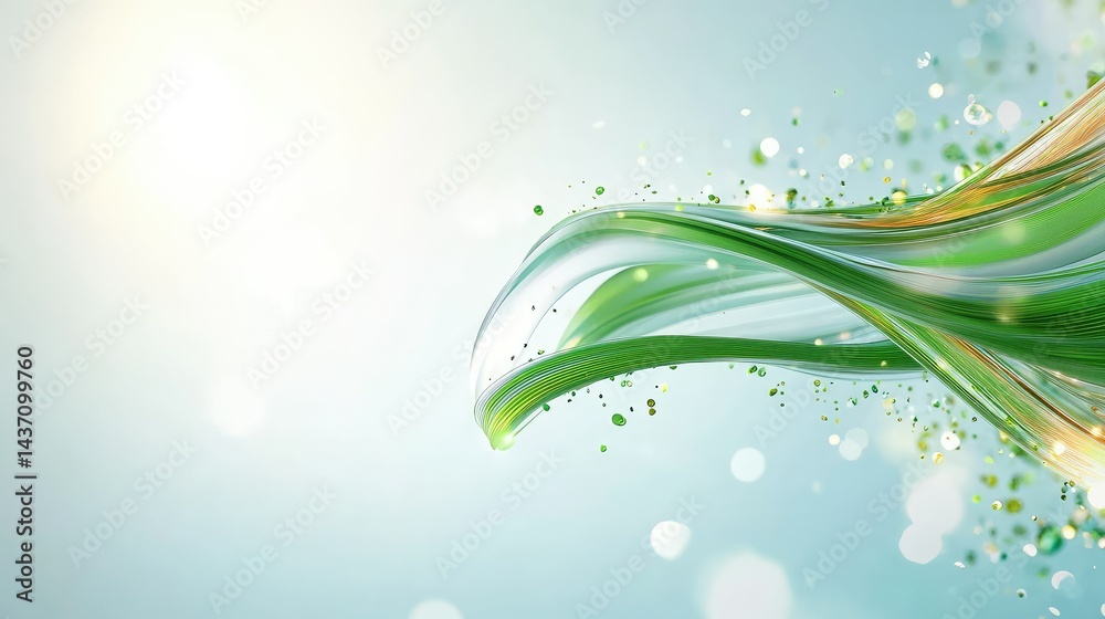 Poster smooth abstract digital background with green lines and pulsing tech elements in 3d
