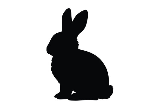 Bunny silhouette. This image shows a black silhouette of a bunny, also known as a rabbit or hare, in a sitting position with prominent ears. Vector clipart illustration design.