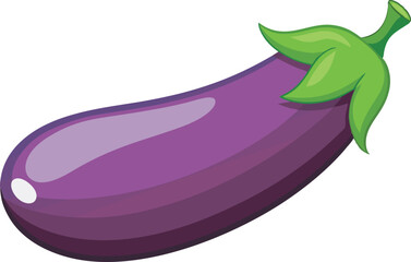 A vibrant vector art illustration featuring a fresh, ripe eggplant with rich purple hues and green stem, perfect for culinary-themed designs