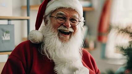 Joyful santa spreading cheer and laughter in festive christmas setting