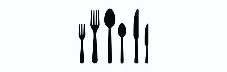 Plate, fork and knife for apps and websites. Dinner service - stock vector.