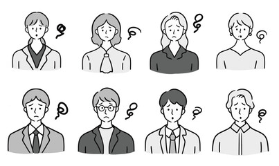 困っている男女のイラストセット(20代 30代 40代 男性 女性 編集可能 ベクターイラスト シンプル)