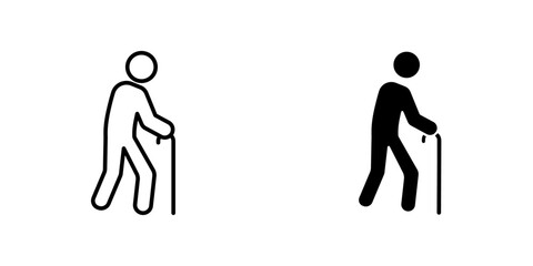 Person walking with cane flat simple vector icons illustration set.