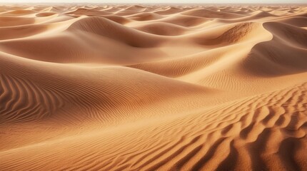 Waves of warm sand dunes stretch into the horizon, creating a textured and mesmerizing desert