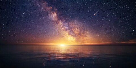 Milky Way Galaxy Over Tranquil Ocean at Sunset: A Celestial Masterpiece