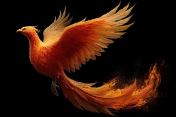 Obraz premium Close-up of a phoenix rising from flames dark background digital art of rebirth