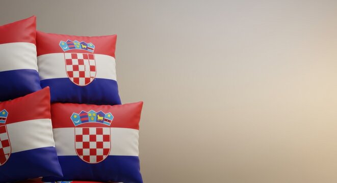 Croatian Flag Pillows Stacked Against a Beige Background A Stunning Display of Croatian Patriotism