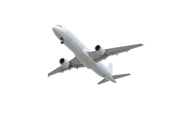 白い旅客機の空中飛行の様子 旅客機の翼とエンジンの詳細 透明な背景に隔離されたモダンな航空輸送