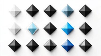 Colorful geometric shapes arranged on white background